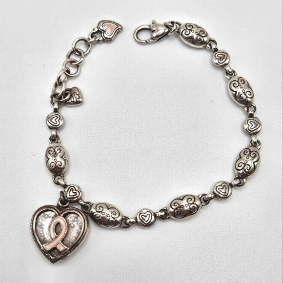 Brighton Power of Pink Bracelet Love Heals Link Silver Tone Breast Cancer Ribbon - Picture 2 of 8